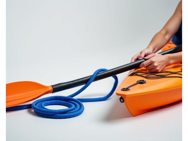 Paddle leash attached to a kayak and paddle